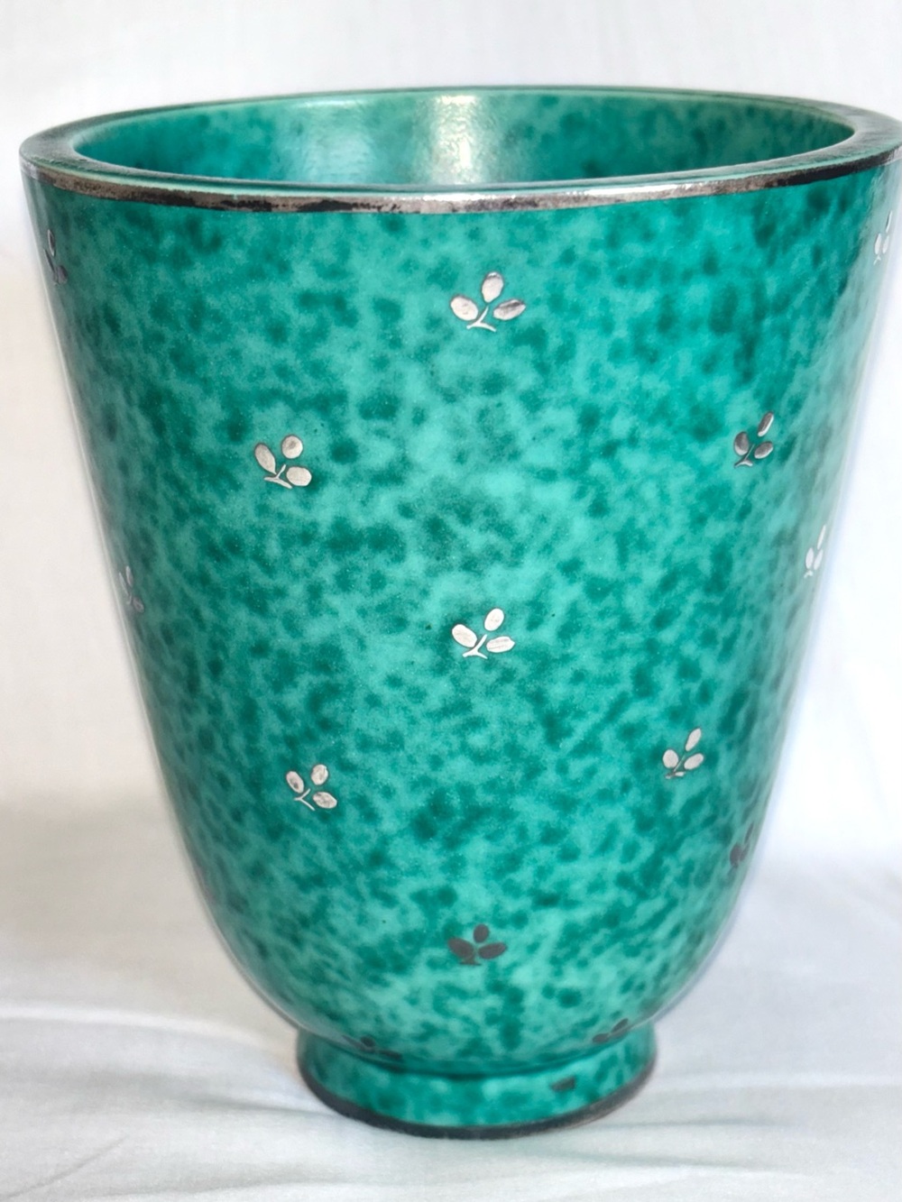 Vintage Gustavsberg Swedish Art Pottery Argenta Vase Wilhelm Kage Sweden Silver